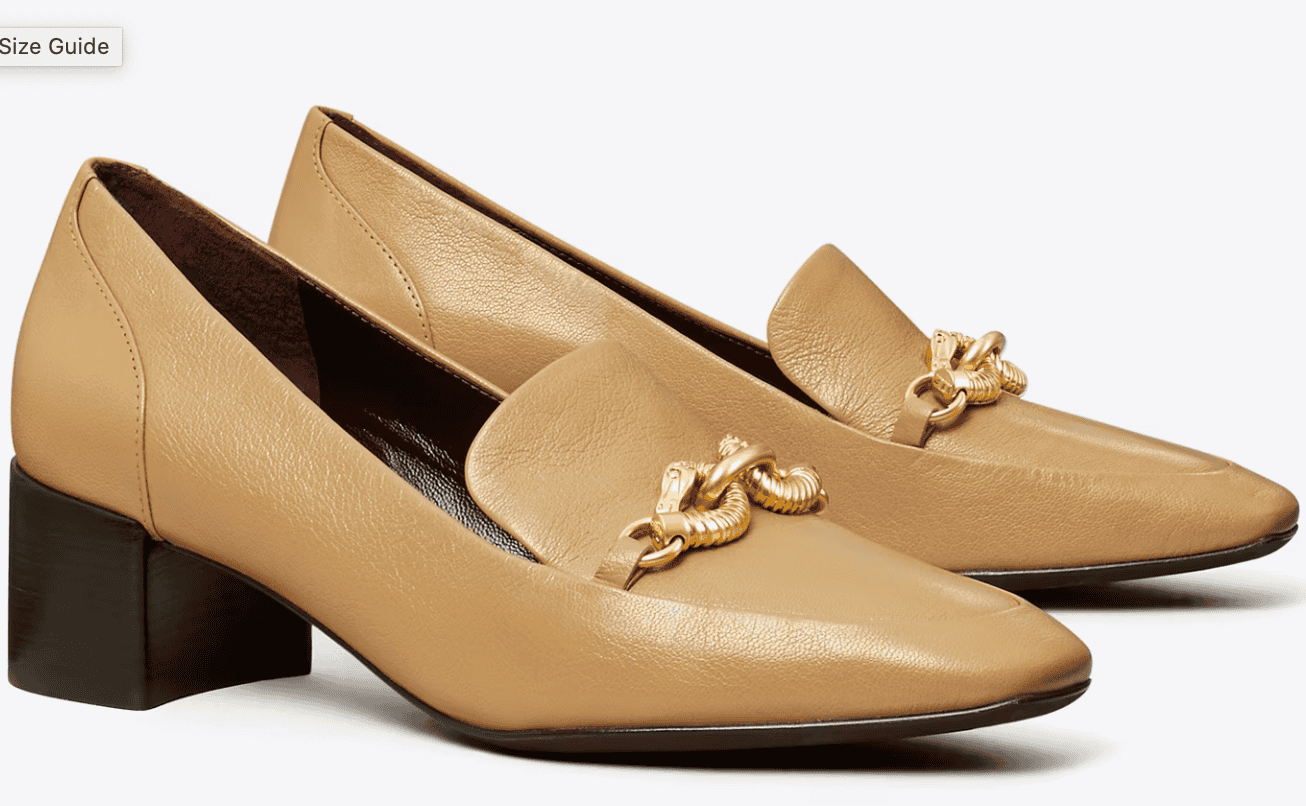Carmel Wardrobe Stylist tan loafer with gold accent 