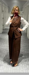 Personal Image Consultant Beth Divine recommends finding the right top to match with wider leg pants image shows Beth Divine